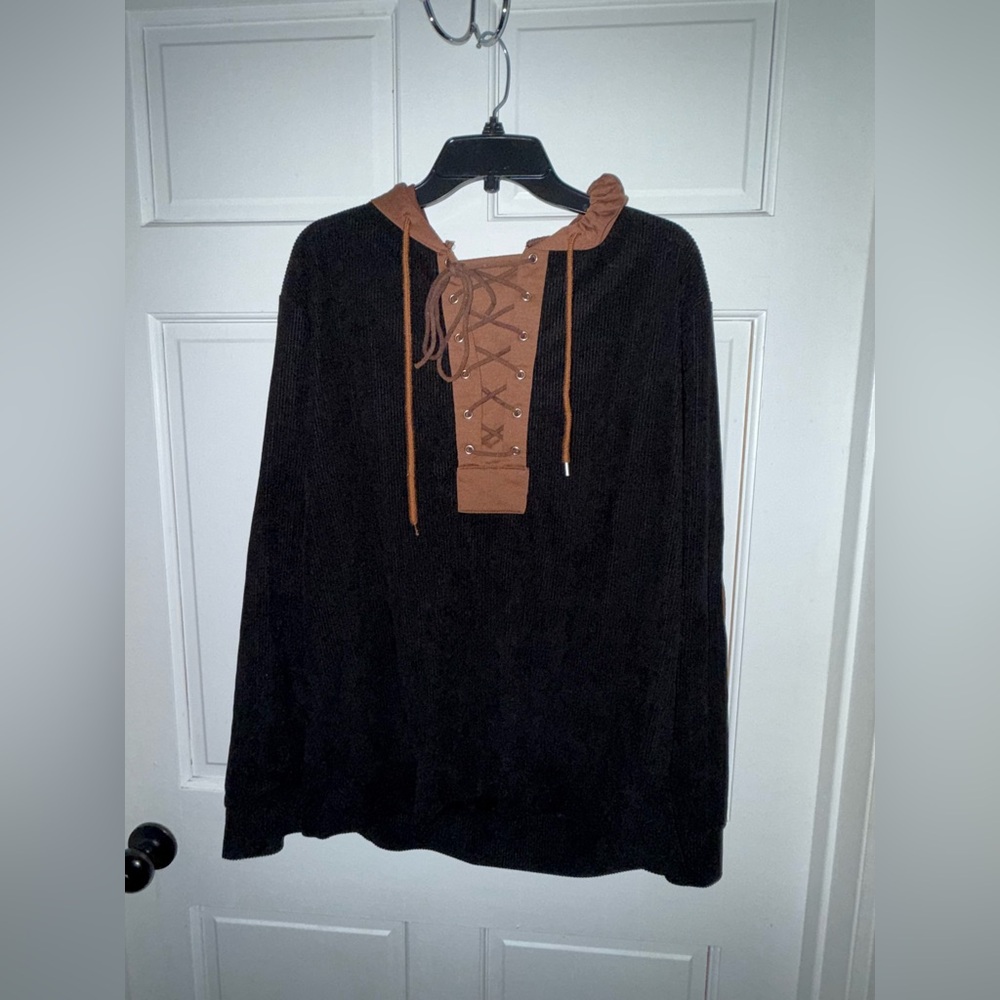 Men's Black and Brown Lace-Up Shirt